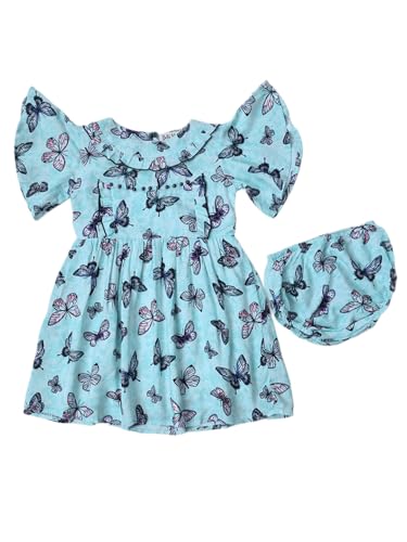 Image of mini mama by Bella Moda Butterfly Sleeve Front Pearl Work with All Over Print (Sky Blue, 12-18M)
