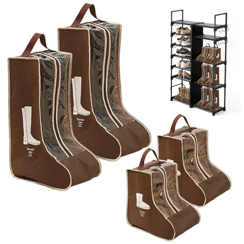 Boot Bags For Cowboy Boots Boot Bags For Travel Dustproof Hanging Organizer for Cowboy Boots And Short boots Portable Travel Shoe Protector for Garage And closet Coffee color 4PCS(2 Tall+2 Short)