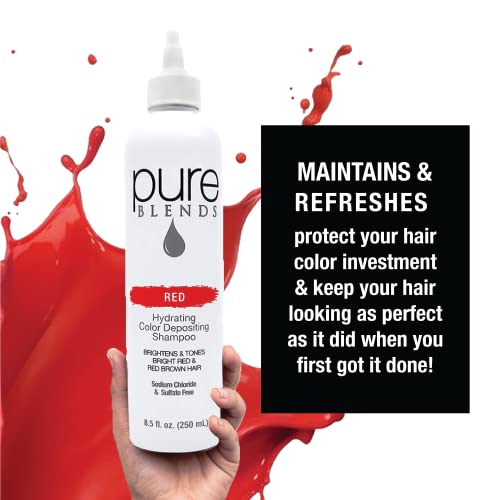 Pure Blends Red Hydrating Color Depositing Shampoo Brighten & Tone Color Faded Hair Semi Permanent Hair Dye Prevents Color Fade Extend Color Service On Color Treated Hair 8.5 Oz. #TOP2