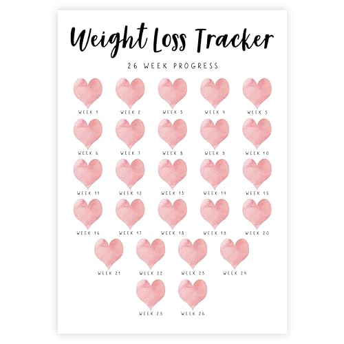26 Week Weight Loss Tracker Chart Weekly Weight Tracker Heart Progress Chart - A4 Pink Peach Weight Loss Planner
