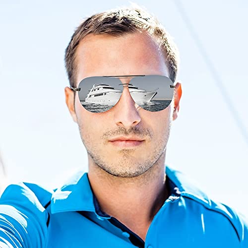 Aviator Sunglasses for Men Polarized UV 400 Protection Rimless Mirrored Driving Mirror Large3