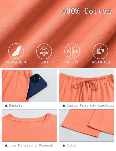 Image of KCW Womens Pajamas Sets 100% Cotton 2 Piece Lounge Set Long Sleeve Tops and Pants Soft Pjs Sleepwear with Pockets
