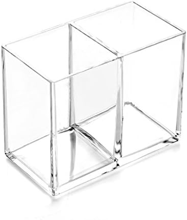 HanLingGG Clear Acrylic Makeup Brush Holder Pen Pencil Cup Holder Cosmetic Storage Case Desktop Stationery Organizer with 2 Compartments for Home Office and School