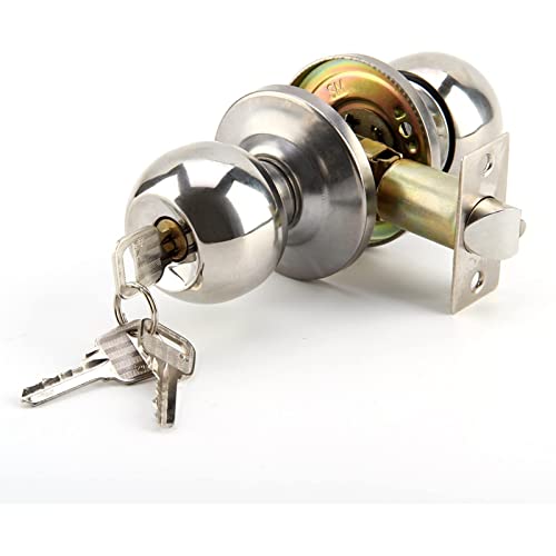 Shoze Entry Door Knob Doorknobs Entrance Door Knob Kit Room Door Lock Brushed Stainless Steel Lock Set Round Brushed Handles Privacy Passage for Bedroom Bathroom Home Office or Workplace (Three Keys)