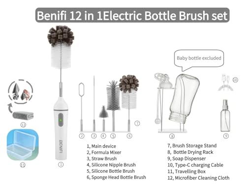 Brosse à biberon électrique rotative et son étendoir à haute efficacité