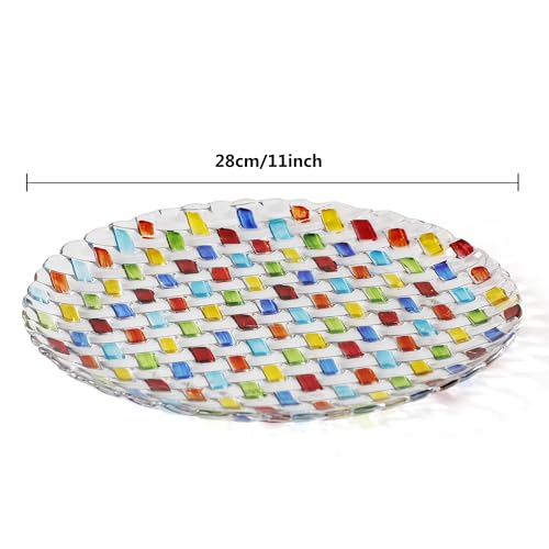 Puremagics Handbemalter bunter runder gewebter Kristall-Dekorationsteller, 27,9 cm Durchmesser.
