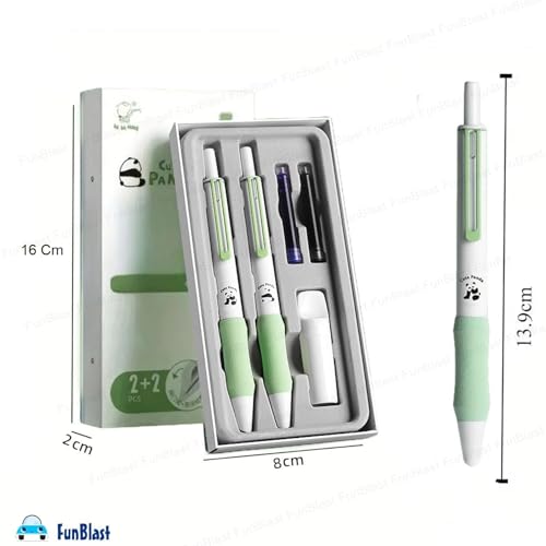 Image of FunBlast Fountain Pen for Students, Iridium Tip Nib Refillable Click 2 Pcs Fountain Pen with 6 Refills, Kawaii Stationary Gift for Kids, Pen for Office, School Stationery Items for Kids (Nebula)