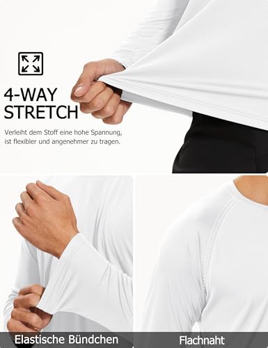 TACVASEN Herren Langarmshirt UPF 50+ UV Shirts Rash Guards Gym Sport Tshirts Atmungsaktiv Funktionsshirt Outdoor Laufshirt, Weiß, L 5