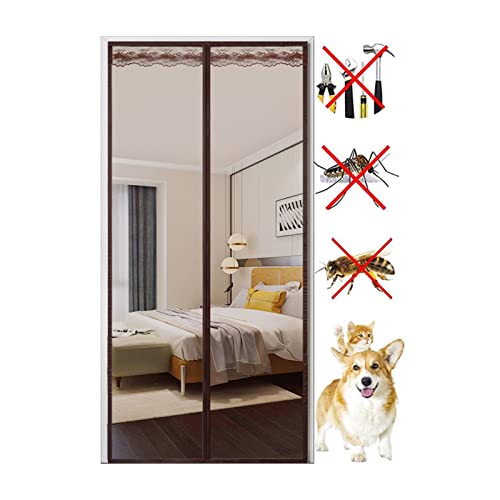 WKZ Mosquitera Magnetica para Puertas,mosquitera Puerta Magnetica 80x210 Malla Resistente, De Arriba hacia Abajo Sello Magnético, De Cierre Automático,Cortina Ma(Size:80 * 200cm,Color:marrón) Cover