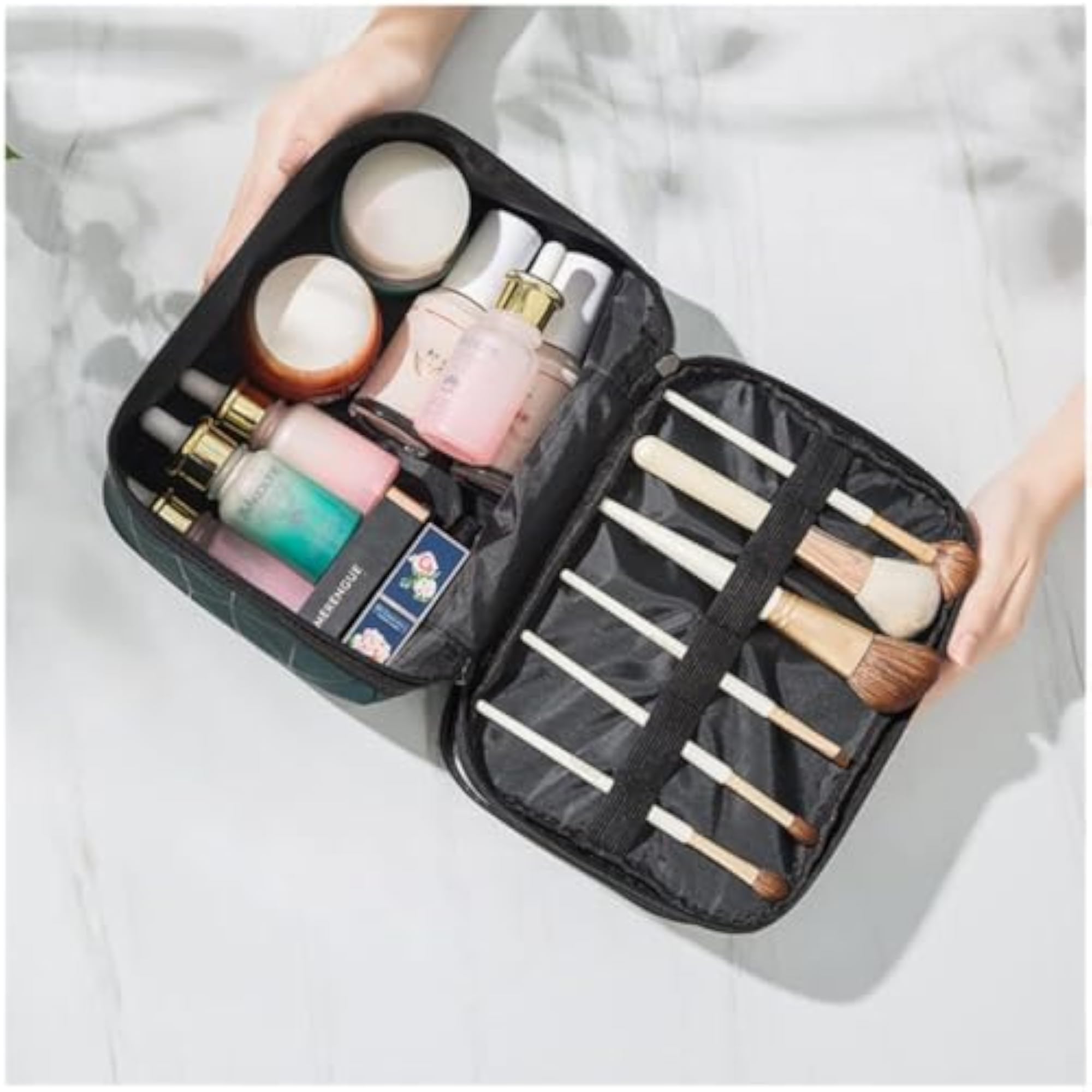 Double Layer Travel Makeup Bag, Waterproof Cosmetic Organizer