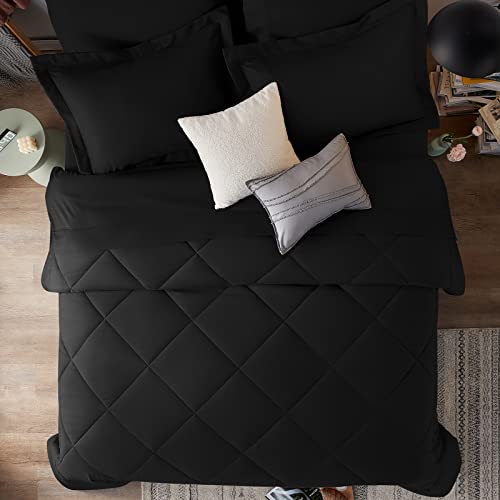 Cozylux Queen Comforter Set With Sheets 7 Pieces Bed In A Bag Black All Season Bedding Sets With Comforter, Pillow Shams, Flat Sheet, Fitted Sheet And Pillowcases #TOP2