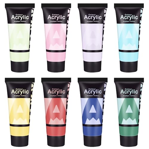 AUREUO Pastel Acrylic Paint Set - 8 Vintage Spring Colors, 0.71 Fl Oz (21ml) Tubes for Floral Painting, Easter Crafts, Home Décor, Non-Toxic High Pigment Artist Paints