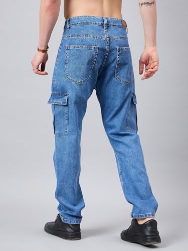 Image of STUDIO NEXX Men's Loose Fit Cargo Jeans | Non Stretchable | Cargo Denim for Men | Loose fit Cargos | Utility Pockets