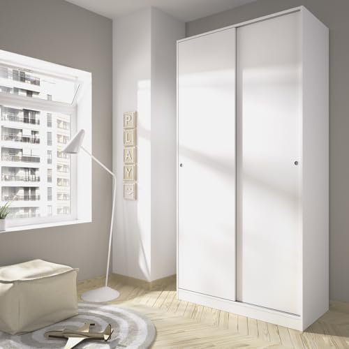 Armario ropero corredero blanco de 100x204 cm para evitar ropa arrugada en habitaciones sin espacio 3