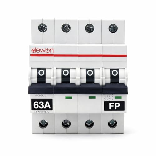 Image of Dewon Electric 63A Four Pole MCB | 10kA Breaking Capacity | C Curve | ISI Marked | DIN Rail Mount | Miniature Circuit Breaker