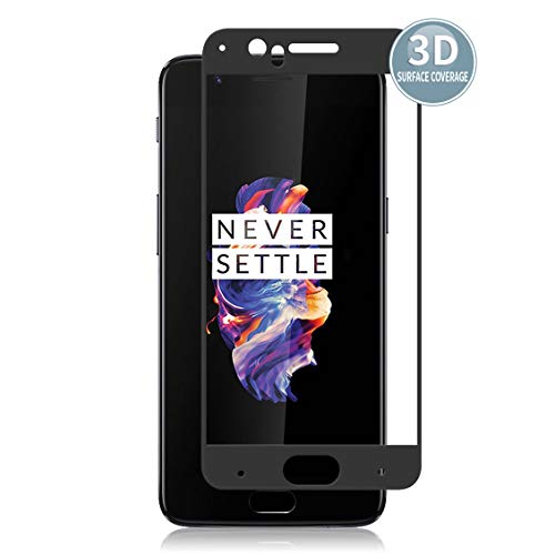 E-Hamii Protector de Pantalla Compatible con OnePlus 5[Negro],[Alta definición][Anti arañazos],Cristal Templado 3D,[Respuesta Sensible][Instalación sin Burbujas]