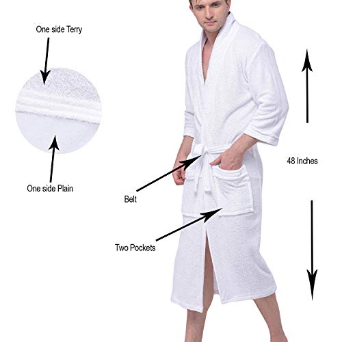 Image of Men's Bath Robe | Full Sleeve Cotton Comfortable and Durable Bathrobe - Suitable for Birthday /Anniversary /Diwali /Couple /wedding Gift | White