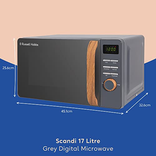 Russell Hobbs RHMD714G 17 L 700 W Scandi Grey Digital Microwave with 5 Power Levels, Wood Effect Handle & Dials, Clock & Timer, Automatic Defrost, Easy Clean, 8 Auto Cook Menus