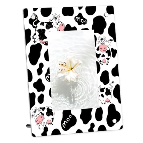 Mintoprints Vache impression acrylique cadre photo 5 x 7, cadre photo acrylique cadre photo transparent sans cadre pour la décoration intérieure de bureau à...