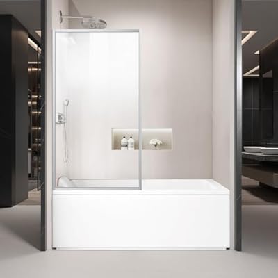Bathroom Shower Door, 34" W x 62" H Framed Fixed Shower Glass Door, 5/16" (8 mm) Clear Tempered Glass, Shower Wall Panels Tub Shower Glass Screen Frame Hardware Kit, Easy to Installation, Leak-Proof