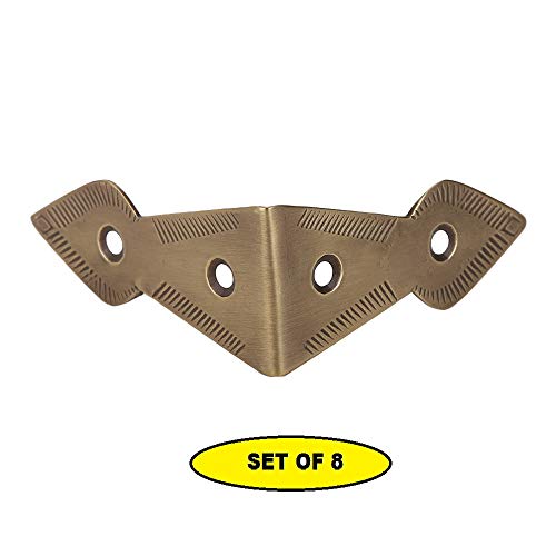 Image of Set of 8 Brass 90 Degree Spade Trunk Corners, Antique Brass Finish, Edge Guard Table Cabinet Protector, Decorative Corner Brackets