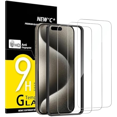 NEW'C [3 Pack Designed for iPhone 15 Pro Max (6.7 inches) Screen Protector Tempered Glass with easy installation tool included,Case Friendly Ultra Resistant Cover