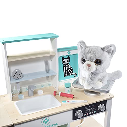 Vet Center Pretend Pet Hospital Playset - Wooden Animal Interactive Medical Checkup Set With Toy Cat, X-Ray Cards, Stethoscope & Veterinarian Medical Accessories, Fun Doctor Role Play Gift For Kids #TOP2