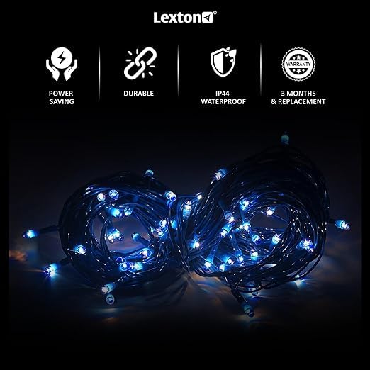 Image of Lexton Indian Cricket Combo of 2 Pcs Blue & 1 Pcs White 40 LED String Light | Decoration Lighting Bulbs Ladi for Diwali, Christmas, Eid, Birthday, Wedding | Suitable Indoor & Outdoor (Set of 3)