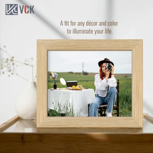 Image of VCK 8x10 Picture Frames 3 Pack, Oak Wood Photo Frame, Wall Display | Easy Hanging, 1.1in Wide Border, Clear Plexiglass, Tabletop & Wall Hanging, Horizontal & Vertical for Print, Home & Gallery