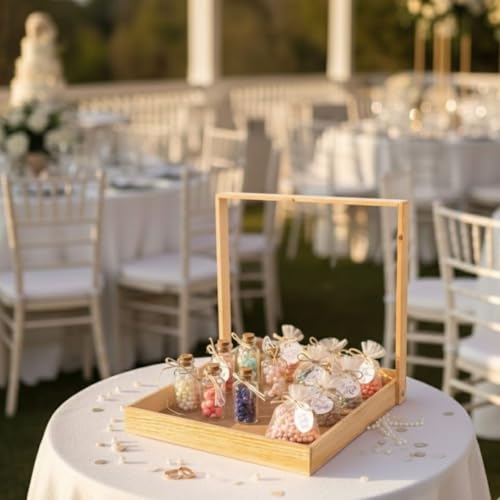 Image of SATYAM KRAFT 1 Set(2 Pcs)Trousseau Pinewood Attractive Rectangular Decorative Tray for Wedding /Shaadi Gift Hampers,Engagement,Saree Clothes Packing,Dry Fruit,Brown