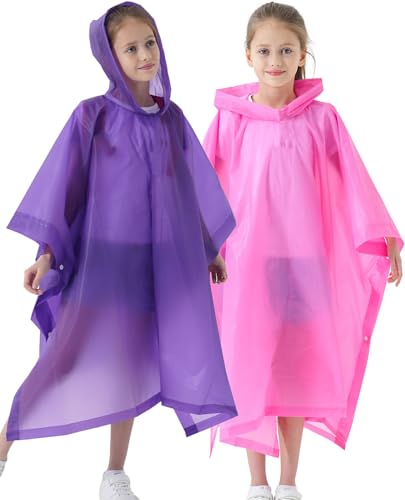 Image of Rain Poncho for Kids(2 Pack) Waterproof Reusable EVA Raincoat One Size Rain Jackets for Children,Boys and Girls