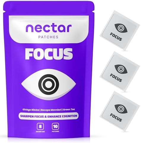 Nectar Patches Focus Patch | with Bacopa Monnieri, Green Tea & Ginkgo Biloba | 10 Patches