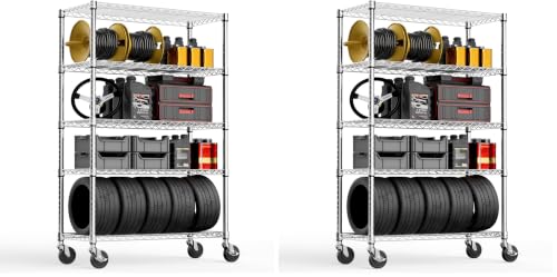 Image of M MZG 5-Shelf Storage Shelves,Wire Shelving Heavy Duty Metal Storage Shelving Unit Adjustable Garage Shelving Rack Pantry Kitchen (Chrome, 5 Tier,17.7 inch D x 47.2 inch W x 76.7 inch H) (Pack of 2)