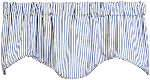 Window Treatments Valance Curtains Kitchen Curtains Window Valances or Living Room Curtains Ticking Stripe Blue Swag Valence Short Curtains Rod Pocket 53 Inches x 18 Inches