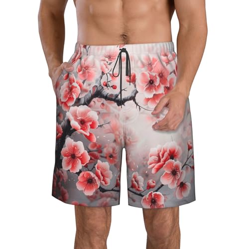 Short de bain hawaïen homme séchage rapide fleurs cerisier