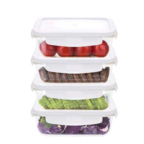 Image of Cutting EDGE 370ml Rectangular Borosilicate Glass Food Container (Set of 4) | Lunch box, food preservation, pantry storage, microwave use, transparent design, daily kitchen use, for food Preparation