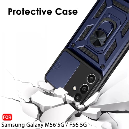 Image of TheGiftKart Tough Armor Bumper Back Cover Case for Samsung Galaxy M56 5G / F56 5G | Kickstand & Ring Holder | 360 Degree Protection Cover for Samsung M56 / F56 (PC & TPU, Sliding Camera Cover, Blue)