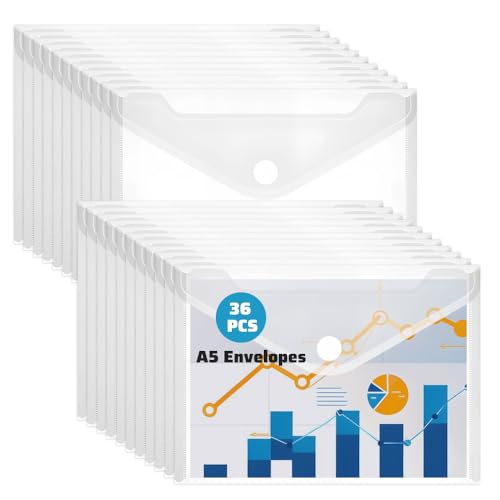 Set 36 Cartelline Portadocumenti A5 Con Bottone - Impermeabili, 6 Colori, Per Ufficio E Scuola - Foto 7