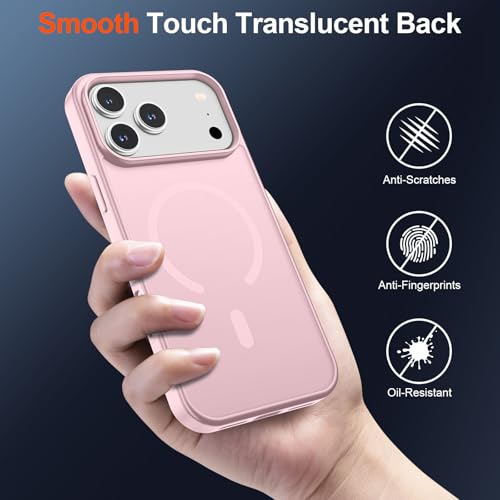 Image of SUPFINE Magnetic for iPhone 17 Pro Max Case with Screen Protector (Compatible with MagSafe)(Military Grade Drop Protection) Translucent Matte Shockproof with Anti-Fingerprint Phone Cover,Light Pink