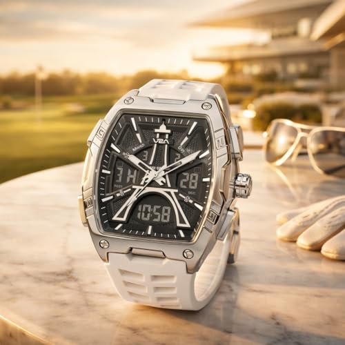 Image of V2A Impact 48mm Analog Digital Watch for Men | 3D Tower Dial Design | Alarm Stopwatch Day Date 12 /24 Hr | TPU Strap | 50M Water Resistant | Gift for Mens