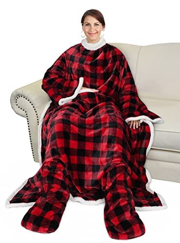 Image of Catalonia Sherpa Wearable Blanket with Sleeves & Foot Pocket for Adults