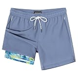 SURF CUZ Mens Swim Trunks with Compression Liner Mens Swimming Trunks 5 Inch Bathing Suit with Zipper Pockets Quick...