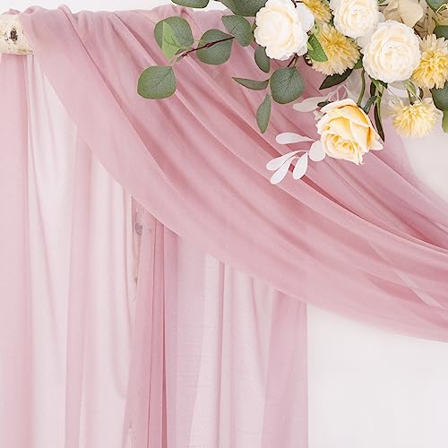 Image of Socomi Wedding Arch Draping Fabric 29 inch x 20Ft 1 Panel Dusty Rose Sheer Outdoor Curtain Drapes Extra Long for Bridal Baby Shower Ceremony Birthday Party Decor