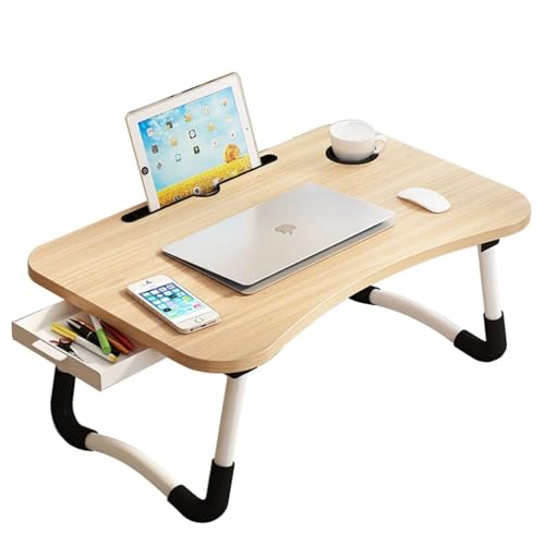 折りたたみ テーブル 多機能&軽量デザイン 折りたたみ式 ミニテーブル - ベッドテーブル/ローテーブル/PCデスク/キャンプ用 ドリンクホルダー・タブレットスタンド・引き出し付き 子供用勉強机から在宅ワークまで 省スペースで便利な収納 大容量表面 省スペ