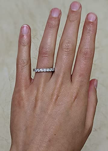 TwoBirch Platinum Plated Sterling Silver Double Shared Prong Round Cut Moissanite Eternity Ring (GRA CERTIFIED) (3 MM)3