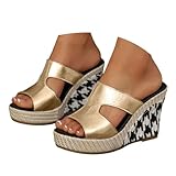Sandalias ortopédicas genéricas para mujer Sandalias de cuña para mujer, cuña plataforma, punta abierta, zapatos de verano casuales y elegantes para mujer Alpargatas elegantes, dorado, 39 EU