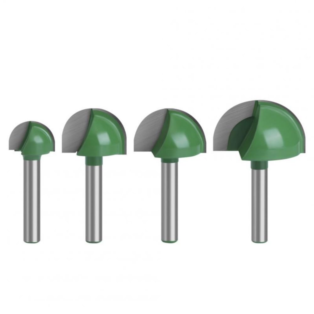 Lot de 4 fraises à défoncer en alliage d'acier tungstène 6 mm de diamètre à nez rond en demi-cercle Outil de travail du bois
