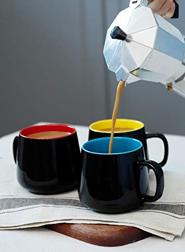 Porcelain Coffee Mugs Set Of 4-12 Ounce Cups With Handle For Hot Or Cold Drinks Like Cocoa, Milk, Tea Or Water - Smooth Ceramic With Modern Design, Black Multi Color #TOP4