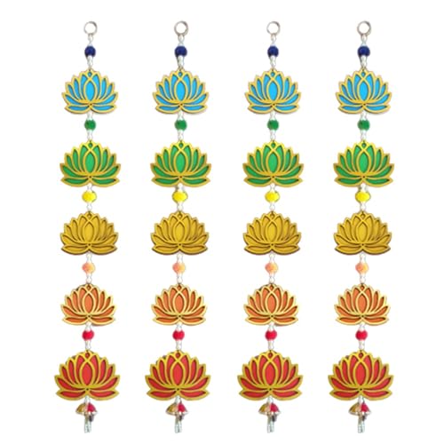5 Tier Set of 4 Strings Multicolor Lotus Wall Hanging Gift Decorative Showpiece for Diwali Ganesh Chaturthi Pooja Home Door Decor Temple Marriage Wedding Stage Decoration (30 Inch Length)