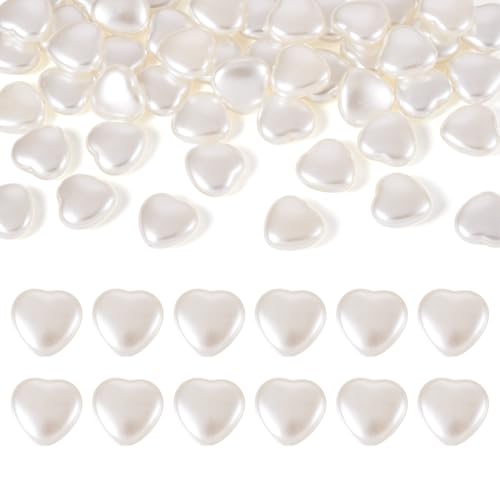 50Pcs Acrylic Heart Loose Beads White Imitation Pearl Beads Love Heart Plastic Spacer Charms for Mother's Day DIY Craft Jewelry Making